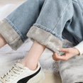 thumbnail image 6 of Women's Winter Casual Straight Pants with Plus Fleece - Jeans Style Warm Pants for Outdoor Activities and Seasonal Wear,Light Blue,L, 6 of 6