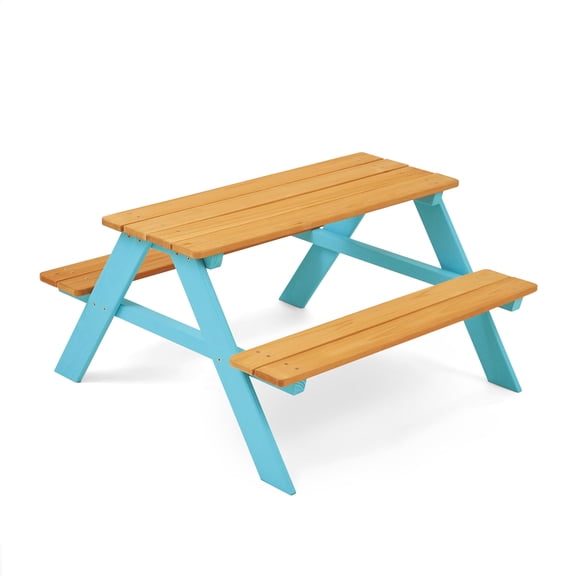 Teamson Kids Outdoor Wooden Picnic Table & Bench Set for Backyard, Patio, Garden, Weather-Resistant Finish