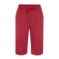 thumbnail image 4 of Gunia Cotton Linen Pants Women Capri Pants Capris Beach Cropped Trousers Drawstring Side Split Casual Ladies Pant Vacation Summer Pants, 4 of 5