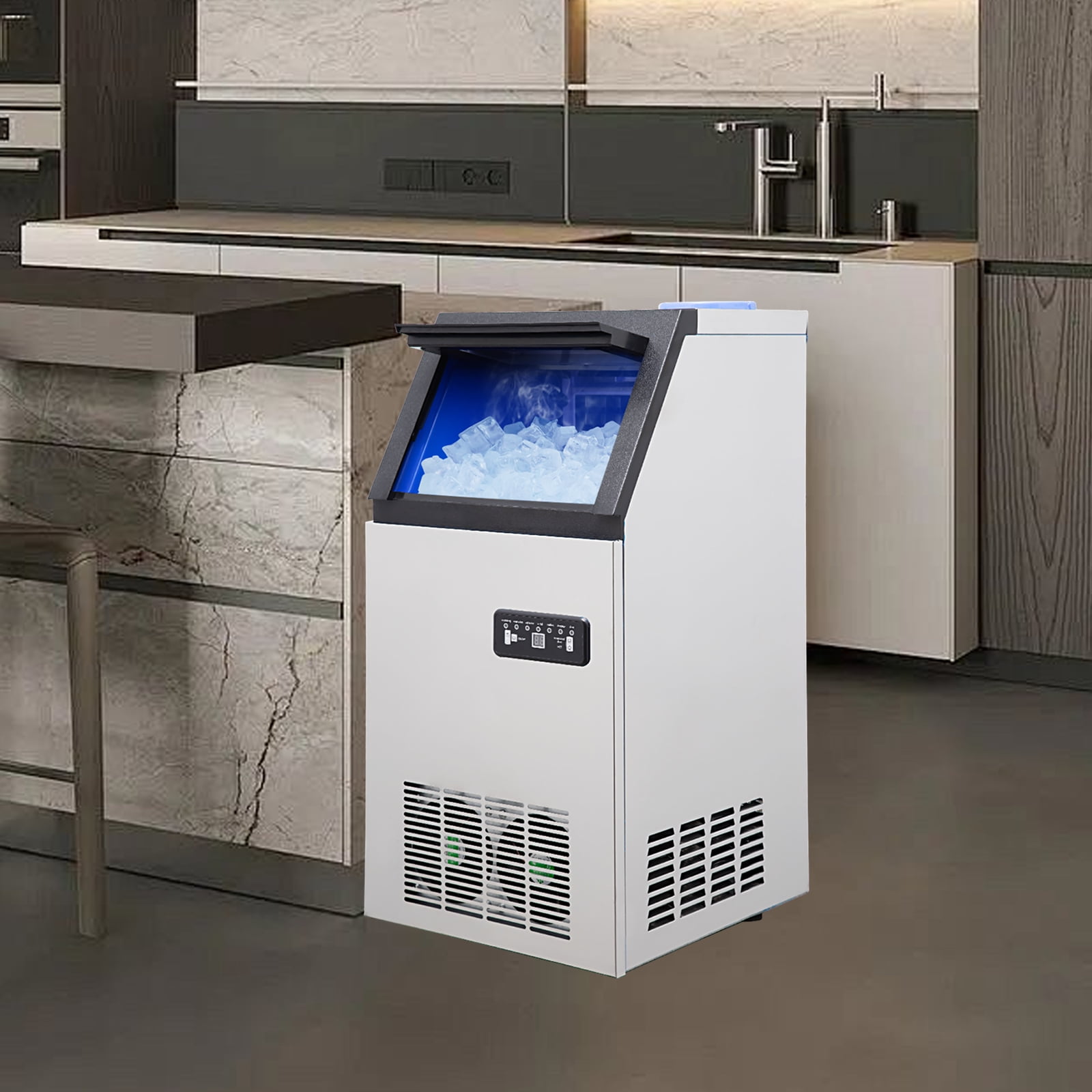 Commercial Ice Maker Freestanding Cabinet Machine with 24LBS Storage Bin 32 Ice Trays&Scoop 100lbs/24H Counter Ice Maker for Home Office Restaurant Bar