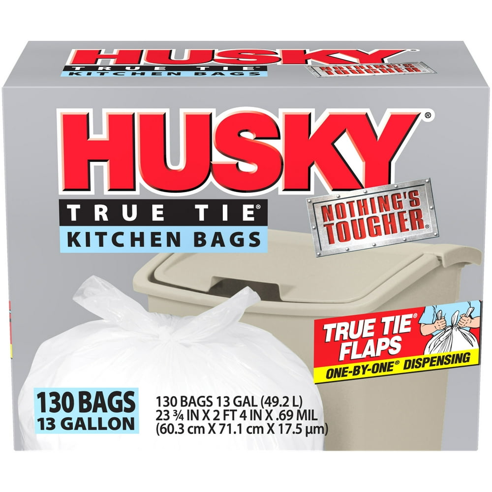 Husky 13 Gal Flap Tie 130 Ct White Tall Kitchen Bag - Walmart.com ...