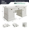 thumbnail image 3 of VANACC 68" Executive Desk for Home Office & Study, Fluted Panel Computer Table with 3 Drawers and 2 Cabinets, Farmhouse Writing Desk, Pure White, 3 of 9