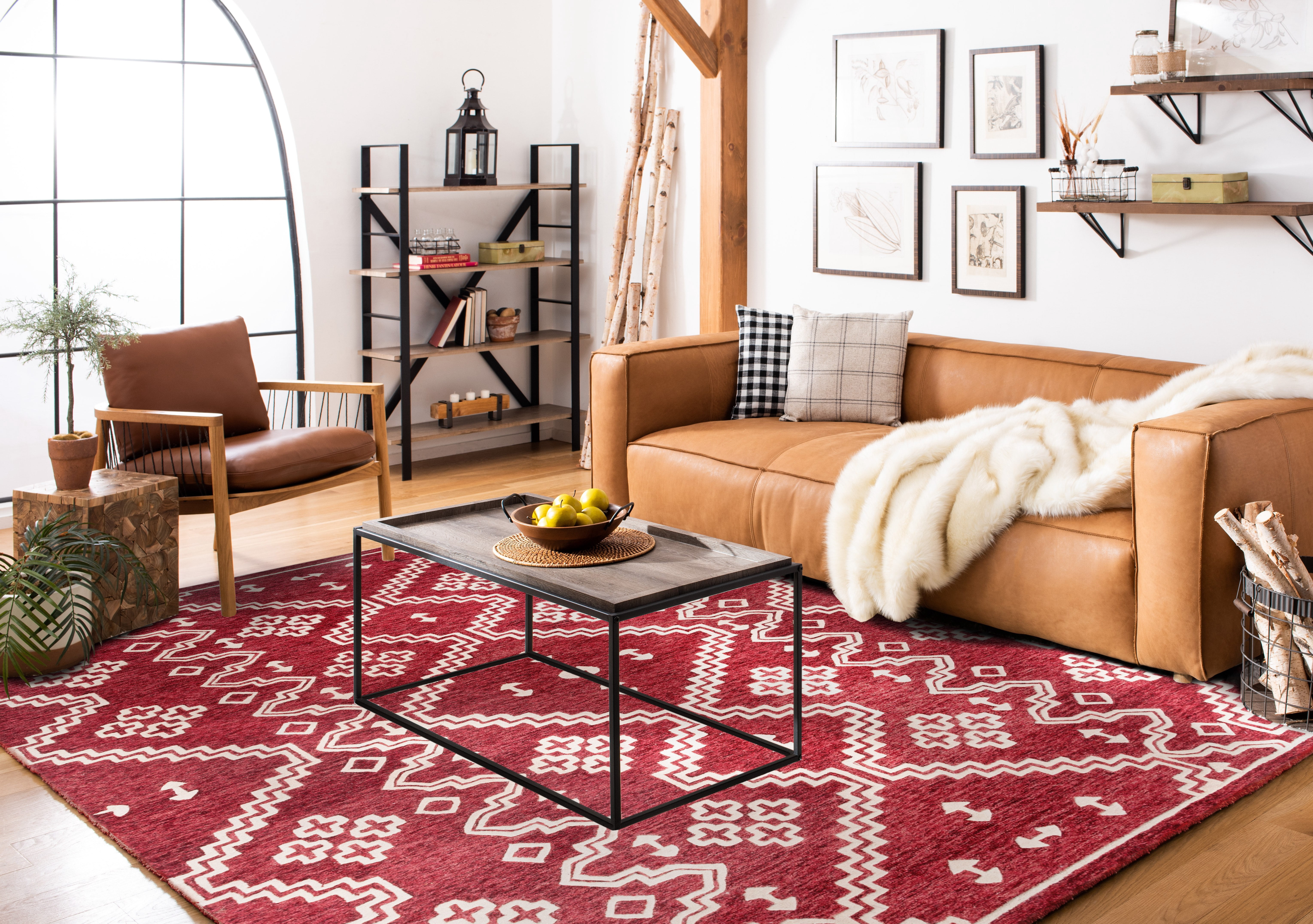 Safavieh Abstract Adolf Geometric Wool Area Rug, Red/Ivory, 6' x 6' Square