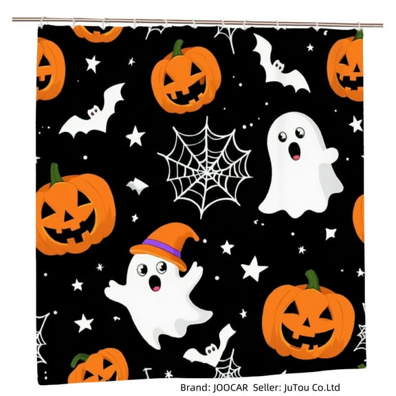 JOOCAR Halloween Pumpkin Ghost Bat Spiderweb Polyester Shower Curtain for Home Bathroom Bath Tub Decor 72x72 inch