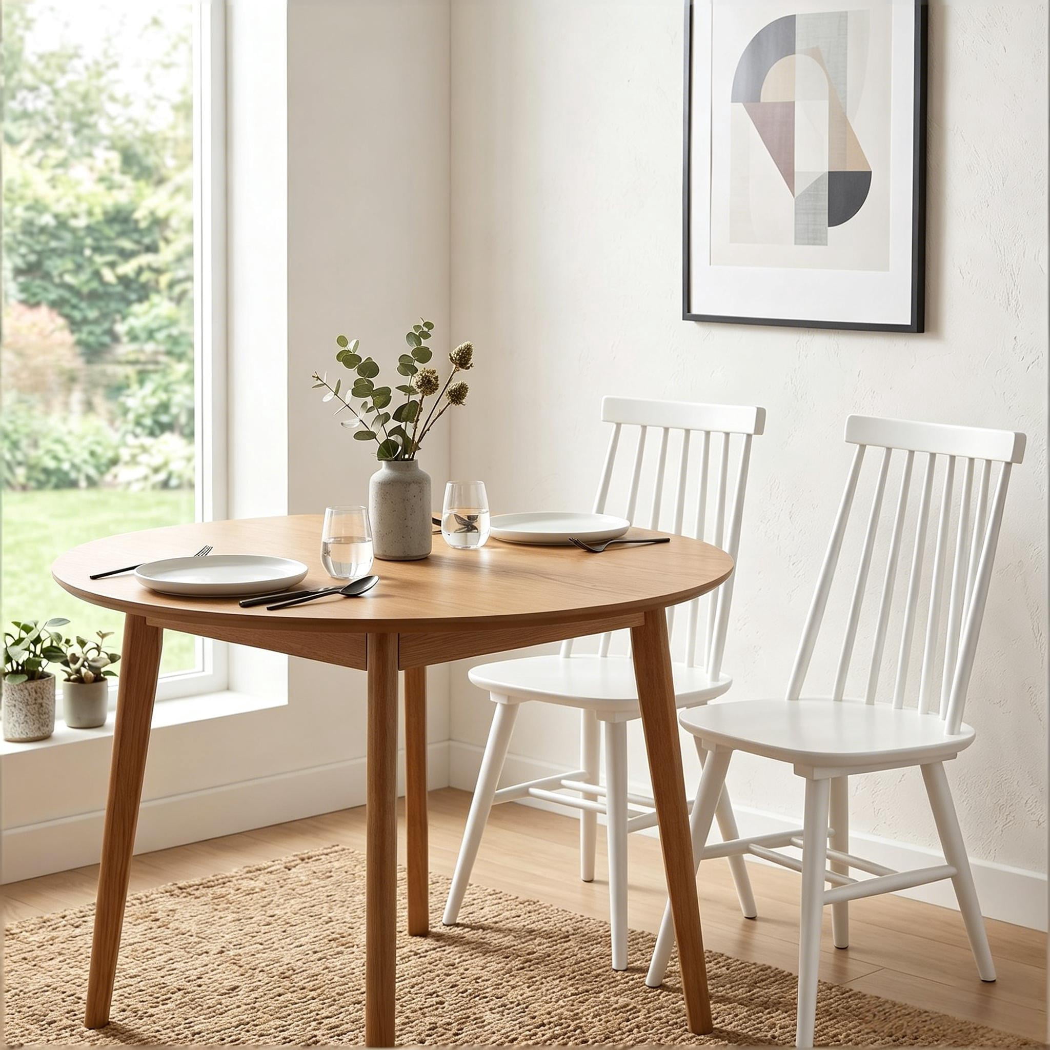 Windsor Dining Chairs Set of 2, Solid Wood Back Kitchen Chairs, Classic Farmhouse Dining Room Chairs for Kitchen, Dining Room, Living Room（White）