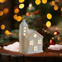 KOYPTL Christmas Night Light with House Shaped,Ceramics Warm Light Lanterns for Bedroom Bedside Lamp Ambient Light LED Candle Light Christmas Tabletop Decoration,Gift for Christmas Stocking Stuffers