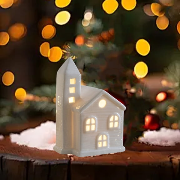 KOYPTL Christmas Night Light with House Shaped,Ceramics Warm Light Lanterns for Bedroom Bedside Lamp Ambient Light LED Candle Light Christmas Tabletop Decoration,Gift for Christmas Stocking Stuffers