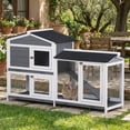 thumbnail image 2 of PawHut 2-tier Wooden Rabbit Hutch w/ Ramp and Outdoor Run, Grey, 2 of 10