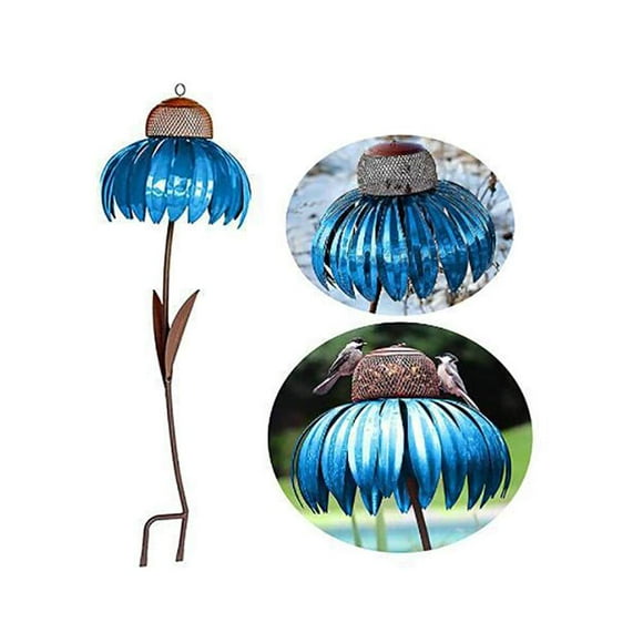 Coneflower Bird Feeder Iron Standing Birdfeeder Backyard Flower Pole Birdfeeder Garden Art Metal Birdfeeder Garden Decoration