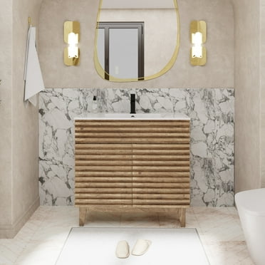 36" Freestanding Wood Bathroom Vanity with Ceramic Sink Top, Faucet