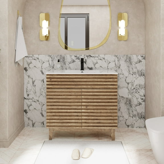 eclife 36" Freestanding Wood Bathroom Vanity with Ceramic Sink and Faucet