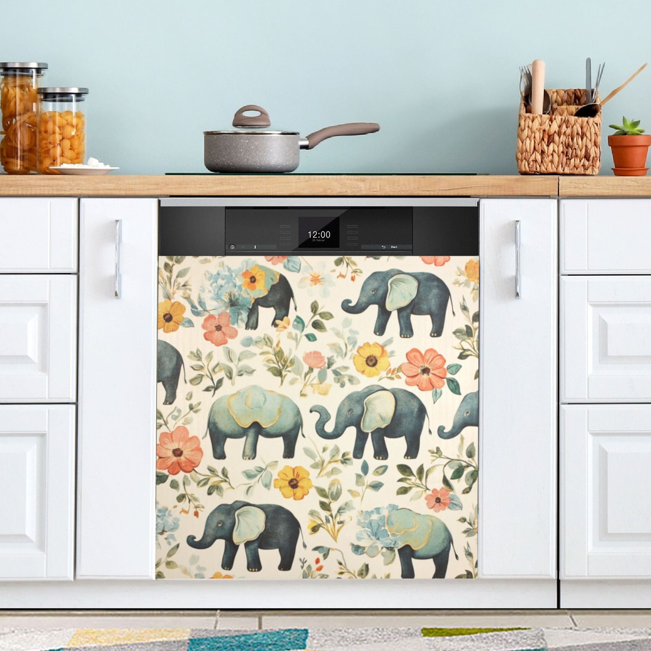 Dishwasher Magnetic Sticker 23x26 Inch Refrigerator Magnetic Sticker Washing Machine Magnetic Sticker Kitchen Panel Magnetic Sticker Home Decor Green Elephant Pattern