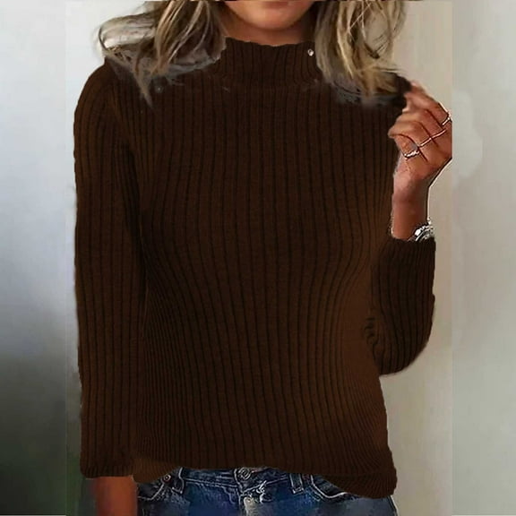 Black*Friday Chaoheng Women Sweaters under $10.00 Women's Solid Color High Neck Knit Sweater,Casual Chic Pullover Top