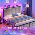thumbnail image 3 of Full Size Bed Frame with 5 Storage Drawers, LED Lights & Charging Station ,Quiet,Sturdy,and Easy to Assemble,Grey, 3 of 9