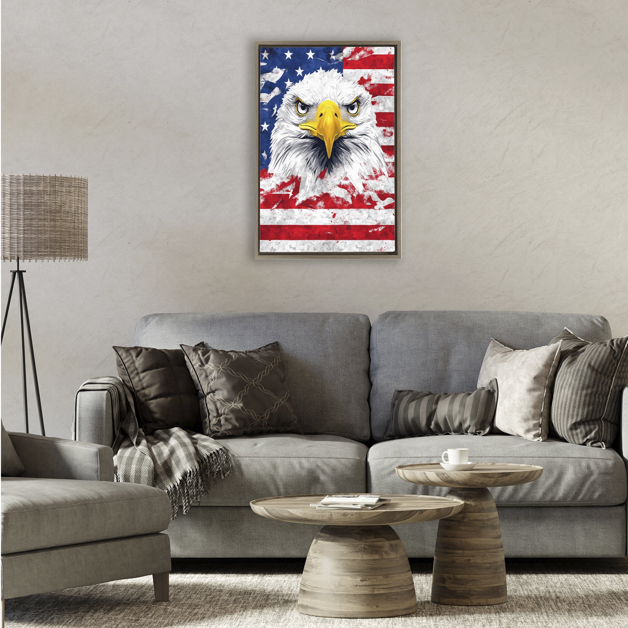 Stupell Industries Patriotic Bald Eagle Flag Brown Framed Floater Canvas Wall Art, design by The Wands Want