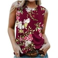 thumbnail image 2 of Summer Saving Usmisi Tank Tops Floral Print Crewneck Sleeveless T Shirts for Women Plus Size Casual Summer Racerback Vest Blouse Wine S Up to 65% off, 2 of 5