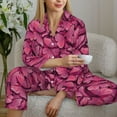 thumbnail image 5 of KLL Pink Butterfly Print Women's Long Sleeve Pajamas with Pants Sleepwear Loungewear 2 Set-Small, 5 of 7