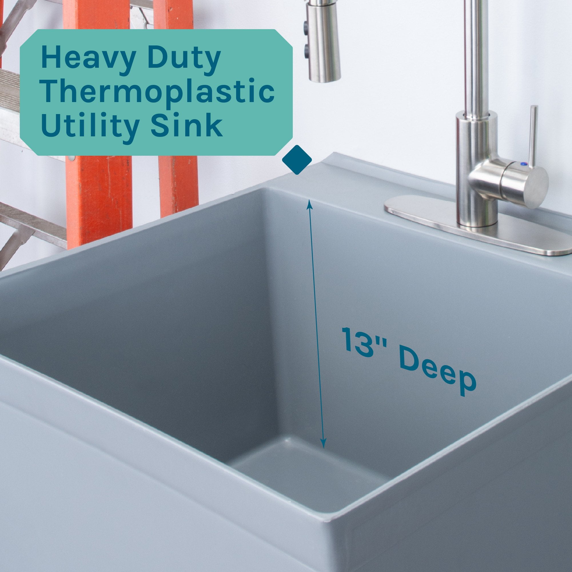 Tehila Grey 19 Gallon Utility Sink with High-Arc Stainless Steel Coil Pull-Down Faucet