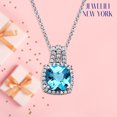 thumbnail image 6 of Jewelili Sterling Silver 9x9 MM Checkerboard Cushion Shape Swiss Blue Topaz and Round Created White Sapphire Pendant Necklace, 18" Rolo Chain, 6 of 11