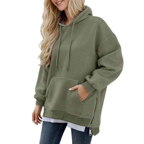 Womens Oversized Hoodie Dress 2025 Fall Solid Sweatshirts with Zipper Side Slit Casual Fashion Loose Pullover Tops