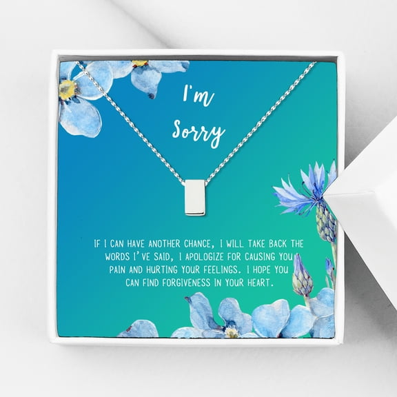 Anavia I'm Sorry, Apology Gift Card Necklace, Apology Gifts for Her, Sorry Quote Apology Gifts for Wife, Forgiveness Gift for Girlfriend-[Silver Cube, Bright Blue Gift Card]