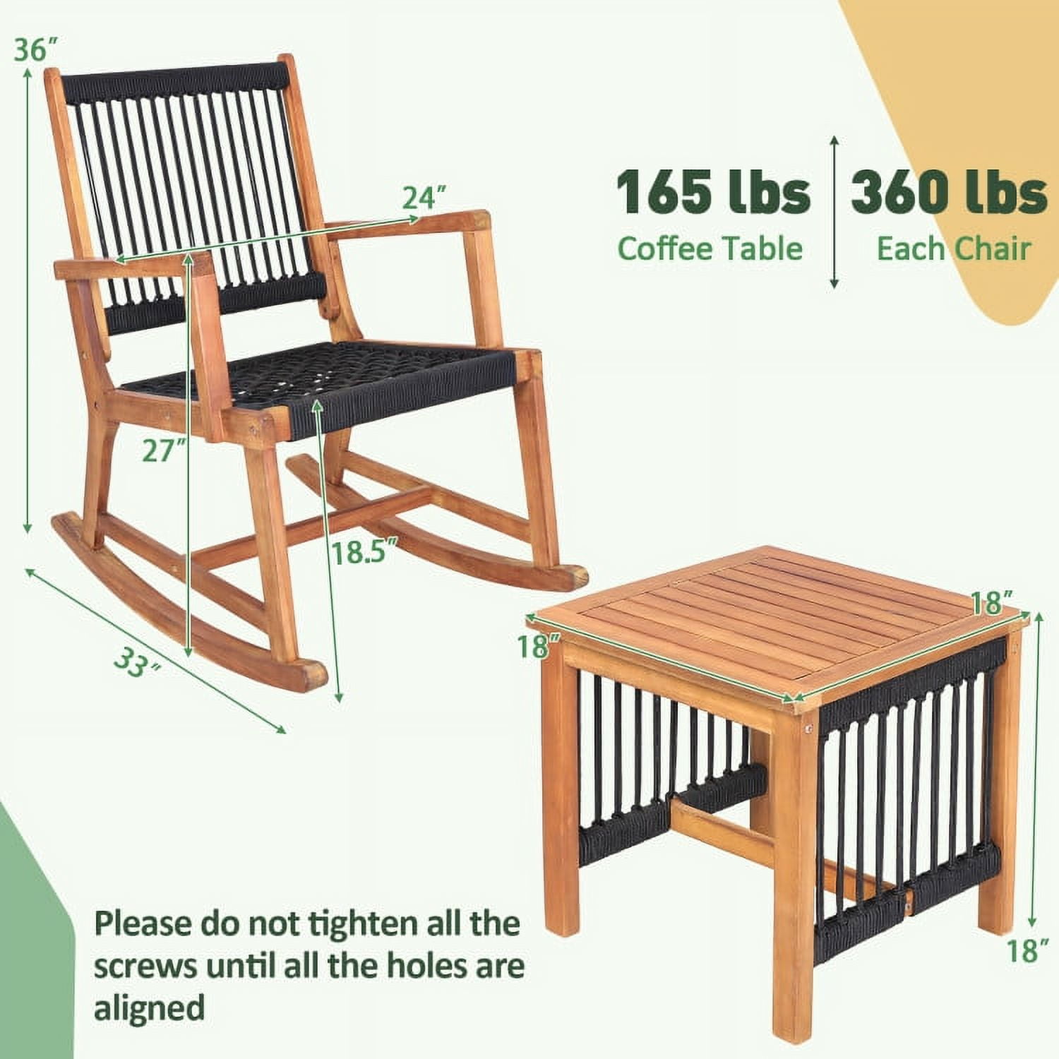Aimee Lii 3 Pieces Acacia Wood Rocking Bistro Set, Patio Table and Chairs Set, Outdoor Patio Set Aimee Lii 3 Pieces Acacia Wood Rocking Bistro Set, Patio Table and Chairs Set, Outdoor Patio Set
