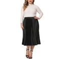 thumbnail image 2 of Agnes Orinda Women's Plus Size Pleated Stretchy High Waist Metallic Shiny Midi Skirt 1X Black, 2 of 7
