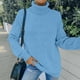 thumbnail image 4 of Gibobby Suéter de Cuello Alto para Mujer, Suéter suelto de punto acanalado a rayas para mujer, cuello alto 2023, de manga larga, casual, de ajuste holgado(Azul,G), 4 of 5