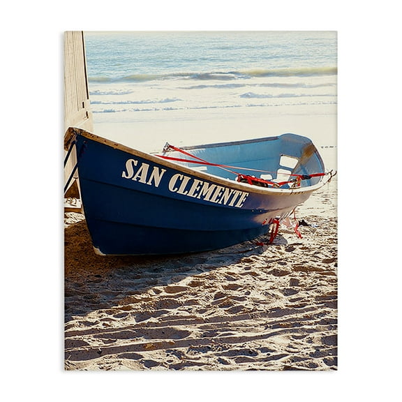 Stupell Industries Blue Boat on Sand Transportation Photography Wrapped Canvas Art Print Wall Art, 16 x 20
