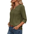thumbnail image 4 of DeHolifer Shirts for Women Button Down 3/4 Sleeve Tops Pleated V-Neck Blouses Dressy Casual Basic Tunic Trendy Outfits Army Green M, 4 of 8