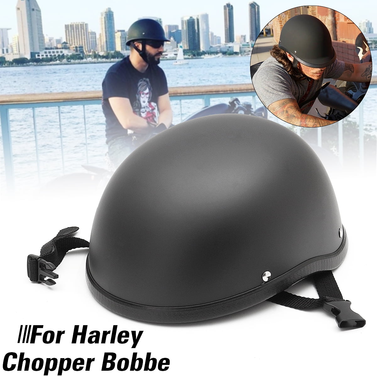 DOT Flat Low Profile Motorcycle Half Helmet Skull Cap Black For Chopper Walmart