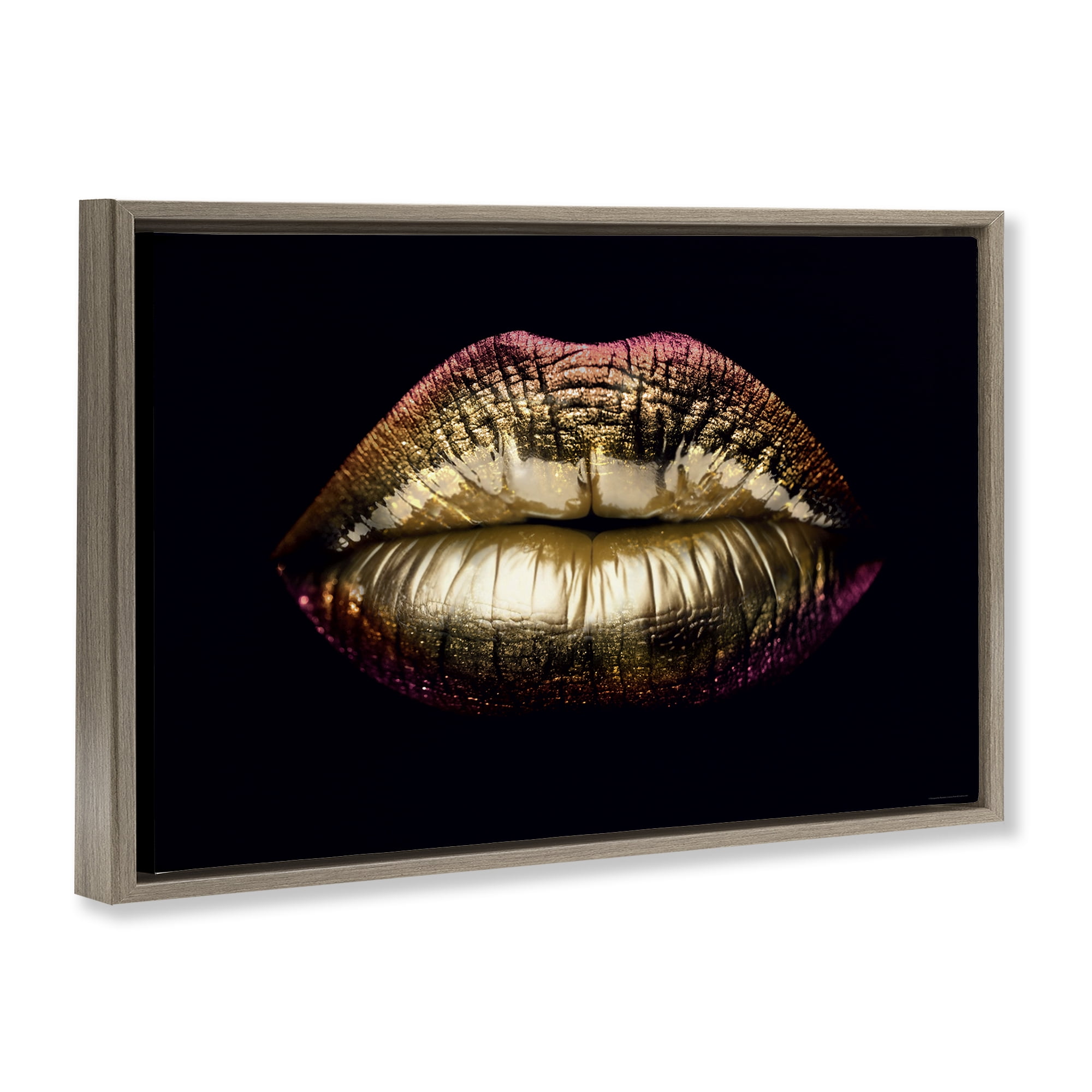 Stupell Industries Pink & Gold Lipstick Fashion Painting Brown Floater Framed Canvas Art Print Wall Art, 25 x 17