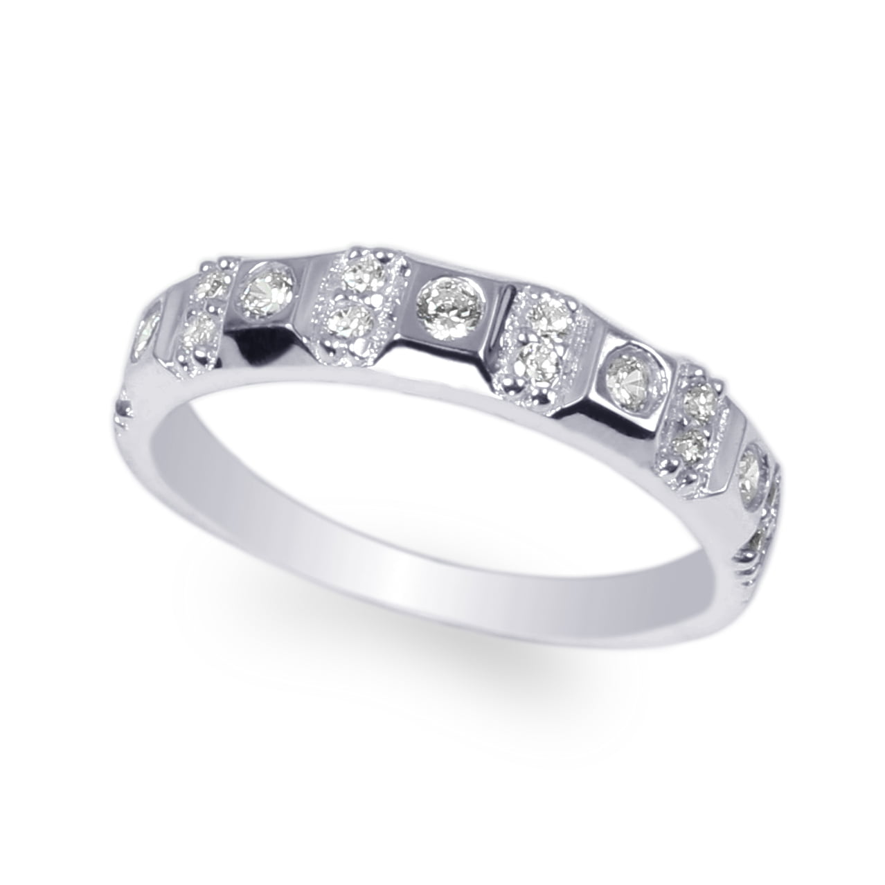 JamesJenny Ladies 14K White Gold Round CZ Channel Band Ring Size 4-10 