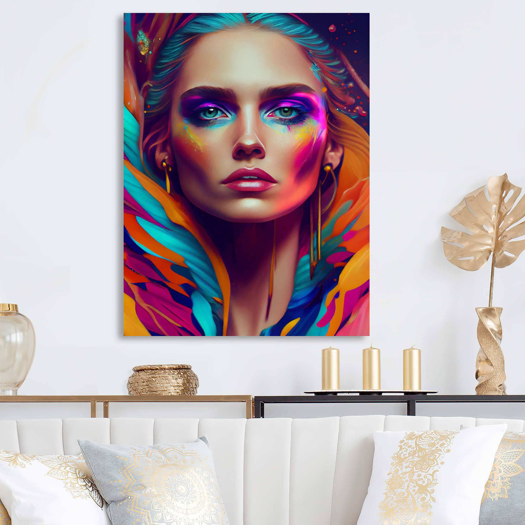 Designart Dynamic Feather Woman Portrait II Canvas Wall Art