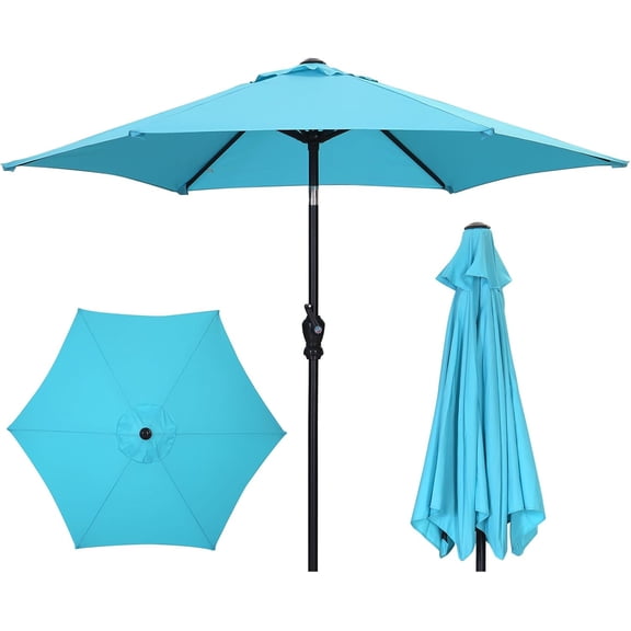 7.5FT Patio Umbrella Outdoor Table Umbrella,Market Umbrella with Push Button Tilt and Crank for Garden, Lawn, Deck, Backyard & Pool (Lake Blue)