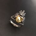thumbnail image 6 of Womens Adjustable Silver Plated Ring with Crown Wings and Feather Retro Geometric Design Intricate Gold Accents Open Ring Pearl Pattern Ring Jewelry, 6 of 6