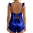 thumbnail image 4 of Nmnitkp Women's Satin Ruffle Strap Cami Short Pajama Set, Back Tie Sleeveless Loungewear, Luxury Comfy Two Piece Sleepwear for Summer Blue,M, 4 of 6