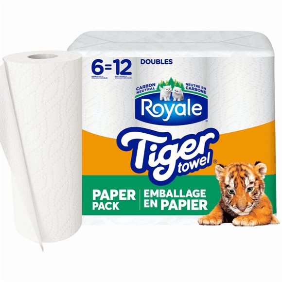 Tiger Emballage en Papier Recyclable pour Essuie-Tout, 6 Égale 12 Rouleaux d'Essuie-tout, 98 Feuilles par Rouleau