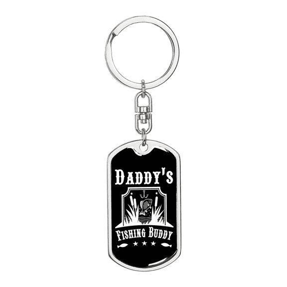 Daddy's Fishing Buddy Stainless Steel or 18k Gold Premium Swivel Dog Tag Keychain