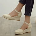 thumbnail image 3 of eczipvz Shoes for Women Womens Wedges Closed Toe Wide Width Women's Open Toe Espadrilles Dressy Wedge Sandals Ankle Strap Braided Knot Platform Sandal,Beige, 3 of 5