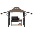 thumbnail image 2 of Towallmark 8' x 5' Grill Gazebo with Adjustable Side Awnings – Double-Tier Vented Roof, Heavy-Duty Steel Frame, Fire-Resistant, Includes 2 Side Shelves, LED Lights & Storage Hooks,coffee color, 2 of 9