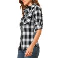 thumbnail image 5 of Allegra K Women's Check Print Roll up Sleeves Flap Pockets Brushed Shirt, 5 of 7