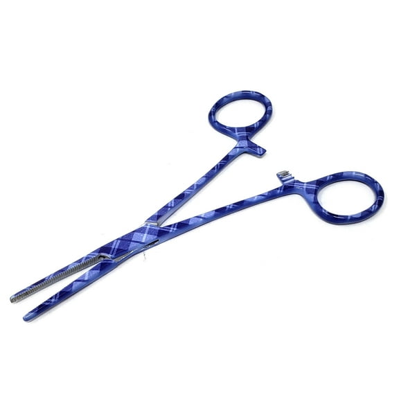 Stainless Steel Fishing Pliers Anglers Catch & Release Serrated Tool, Purple Plaids 5.5" Straight