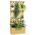 thumbnail image 3 of Outsunny Wooden Raised Garden Bed, Planter with Trellis, Hanging Roof, Plant Shelf, Drainage Holes and Bed Liner, Natural, 3 of 10