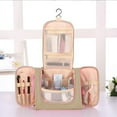 thumbnail image 4 of tzyudk Portable Hook Toiletry Bag Travel Cosmetic Storage Bag Cosmetic Bag Large Capacity Three-open Cosmetic Bag Affordable Useful Beige Oxford Cloth, 4 of 6