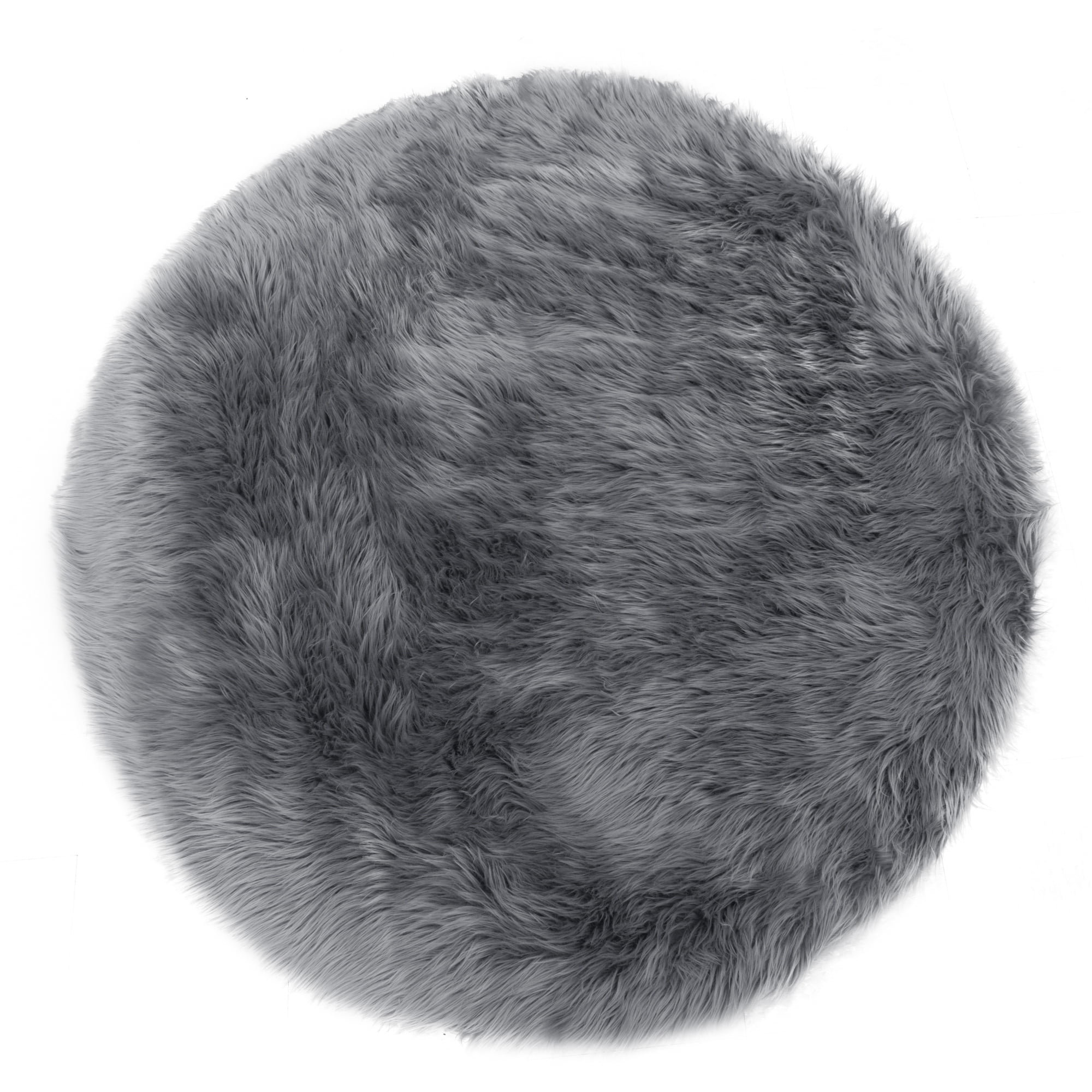Alair Grey Round Faux Fur Area Rug 5, Round Faux Fur Throw