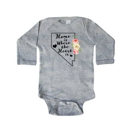 

Inktastic Nevada Home is Where the Heart is with Watercolor Floral Gift Baby Boy or Baby Girl Long Sleeve Bodysuit