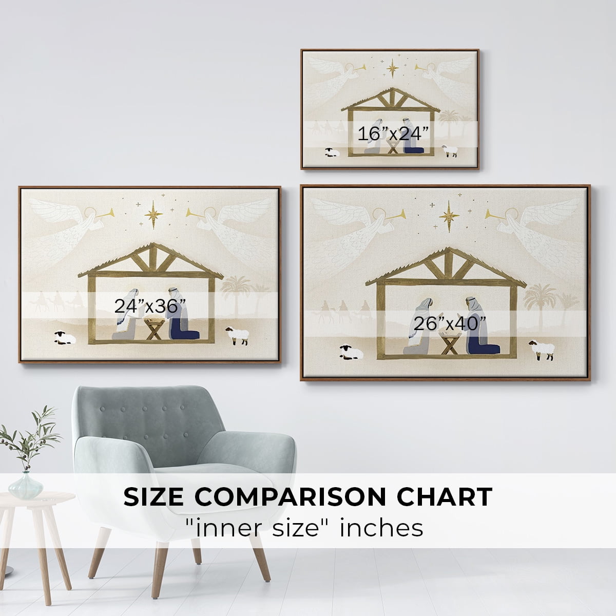 Away in a Manger Collection A - Framed Gallery Wrapped Holiday Canvas - 17 x 25 - Rosewood Frame