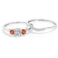 thumbnail image 3 of Gem Stone King 10K White Gold Lab Grown Diamond and Orange Sapphire Bridal-Sets Ring for Women | 0.88 Cttw | Round 5MM | Gemstone April Birthstone | Size 6, 3 of 5