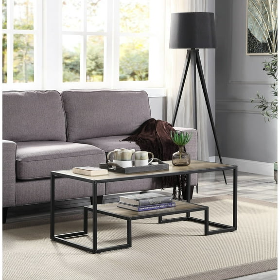 Industrial Metal Coffee Table - Rustic Finish With Oak & Black Accents Appeal Synthetic Wood